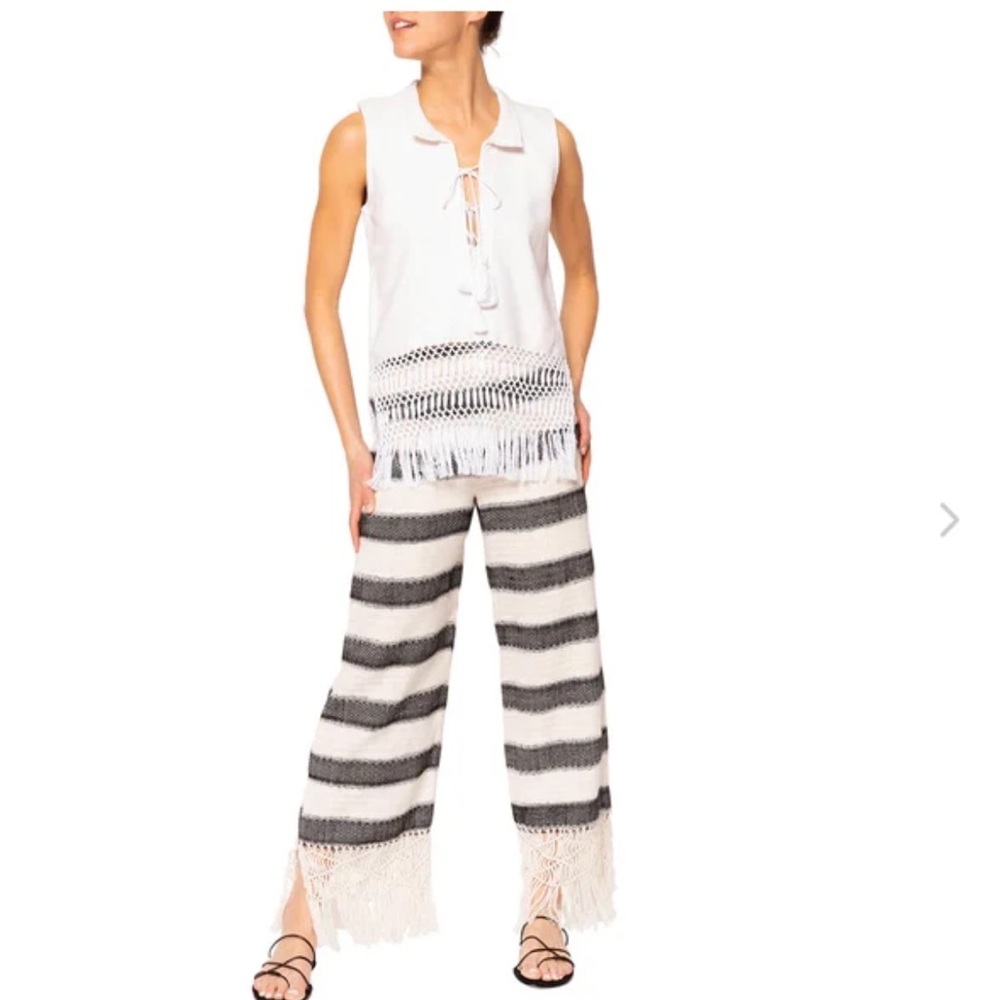 Chic Striped Wide Leg Fringe Pants